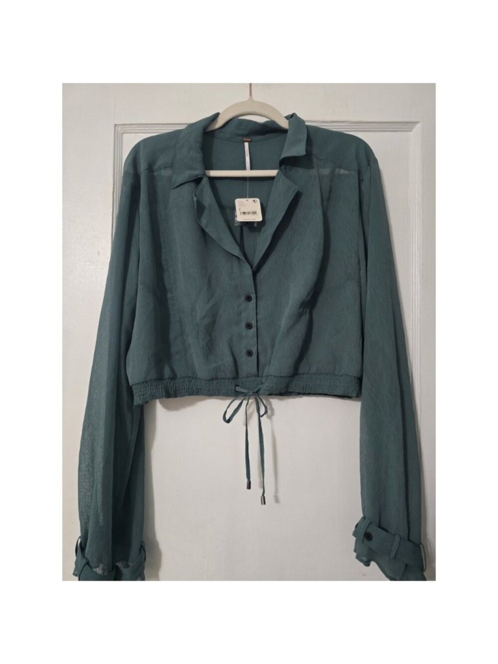 Free People Green Sheer Crop Top Size Large NWT